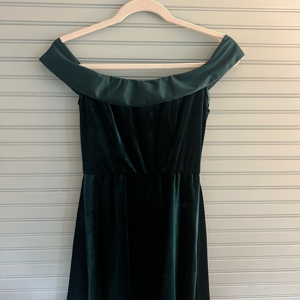 Trixxi Green Pleated Off-Shoulder Gown for Weddings